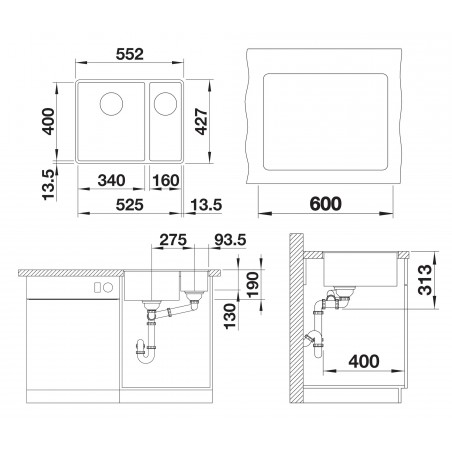 Kuchyňský dřez Blanco Subline 340/160-F Antracit