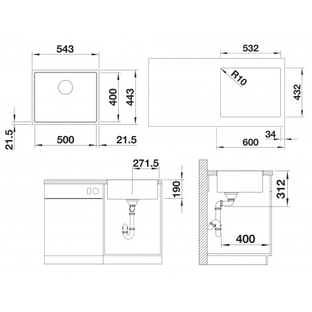 Kuchyňský dřez Blanco Subline 500-IF Černá, bez excentru