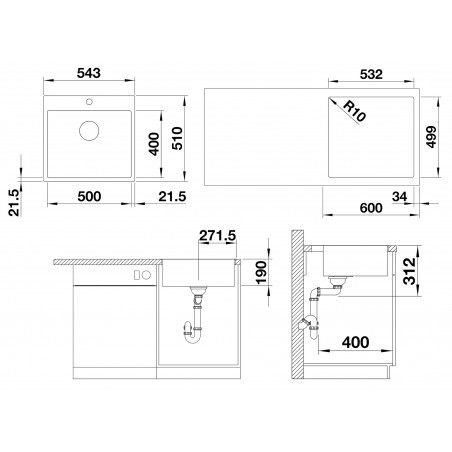 Kuchyňský dřez Blanco Subline 500-IF/A Černá, s excentrem