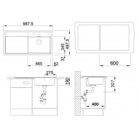 Kuchyňský dřez Blanco Zenar XL 6 S-F Antracit, levý