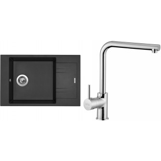 Set Sinks (dřez Vario 780 Metalblack 74 + baterie Elka Chrom - lesklý)
