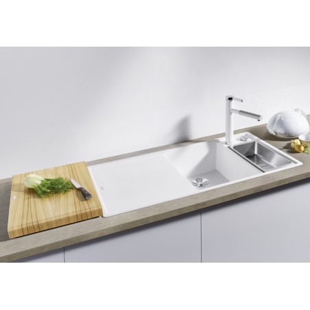 Kuchyňský dřez Blanco Axia III 6 S Bílá soft, levý, s dřevěnou krájecí deskou a miskou