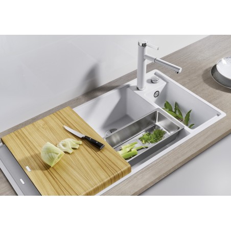 Kuchyňský dřez Blanco Axia III 6 S Bílá soft, levý, s dřevěnou krájecí deskou a miskou