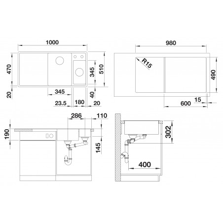Kuchyňský dřez Blanco Axia III 6 S Bílá soft, levý, se skleněnou krájecí deskou a miskou