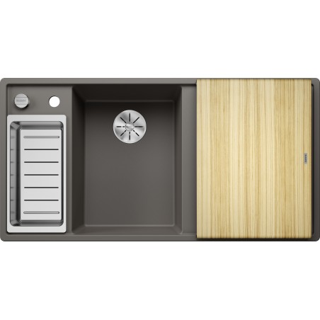 Kuchyňský dřez Blanco Axia III 6 S Šedá vulkán, levý, s dřevěnou krájecí deskou a miskou