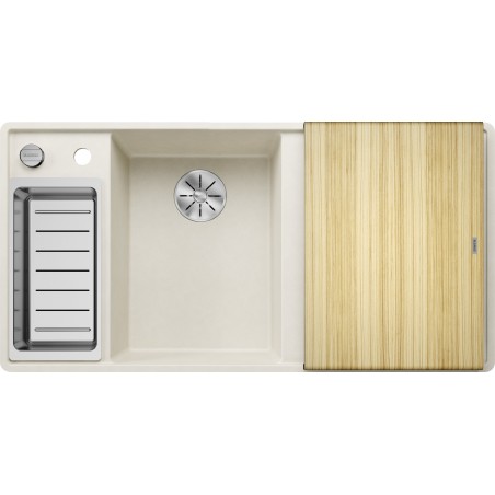 Kuchyňský dřez Blanco Axia III 6 S-F Bílá soft, levý, s dřevěnou krájecí deskou a miskou