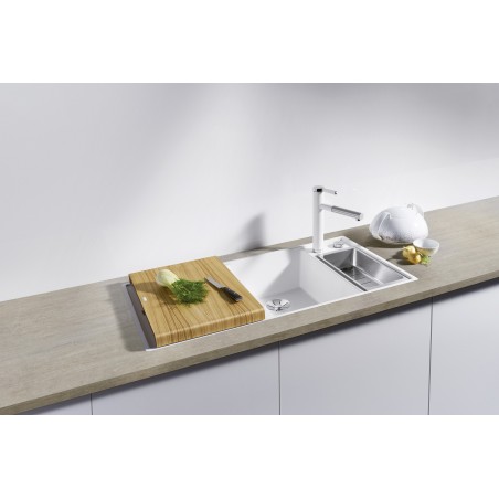 Kuchyňský dřez Blanco Axia III 6 S-F Bílá soft, levý, s dřevěnou krájecí deskou a miskou