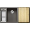 Kuchyňský dřez Blanco Axia III 6 S-F Šedá vulkán, levý, s dřevěnou krájecí deskou a miskou