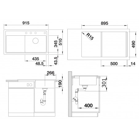 Kuchyňský dřez Blanco Zenar 5 S Šedá vulkán, pravý, s dřevěnou krájecí deskou