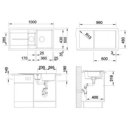 Kuchyňský dřez Blanco Metra 6 S Šedá vulkán, s excentrem a miskou