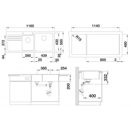 Kuchyňský dřez Blanco Naya 8 S Šedá vulkán, pravý
