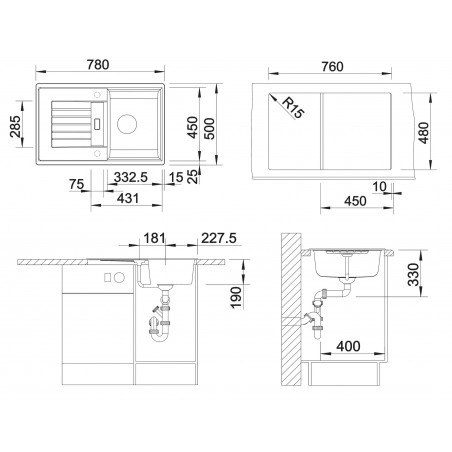 Kuchyňský dřez Blanco Zia 45 S Šedá vulkán, bez excentru
