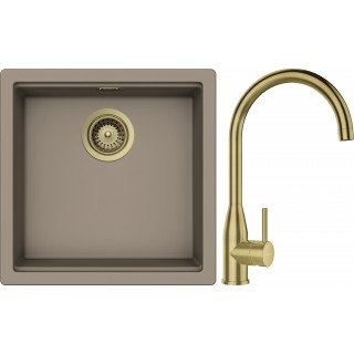 Set Schock S27-3 (dřez Kiruna N-100 Twilight + baterie Kavus White Gold + komponenty White Gold)