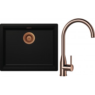 Set Schock S28-4 (dřez Kiruna N-100L Night + baterie Kavus Měď + komponenty Měď)