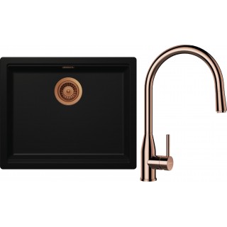 Set Schock S28-9 (dřez Kiruna N-100L Night + baterie Kavus.120 Měď + komponenty Měď)