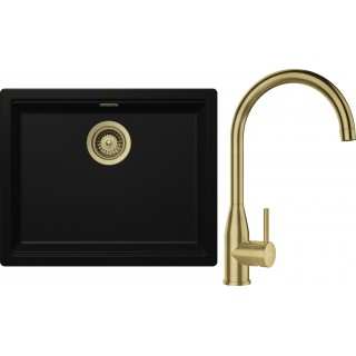 Set Schock S28-3 (dřez Kiruna N-100L Night + baterie Kavus White Gold + komponenty White Gold)