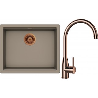 Set Schock S28-4 (dřez Kiruna N-100L Twilight + baterie Kavus Měď + komponenty Měď)