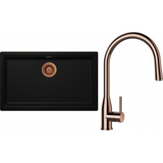 Set Schock S29-9 (dřez Kiruna N-100XL Night + baterie Kavus.120 Měď + komponenty Měď)