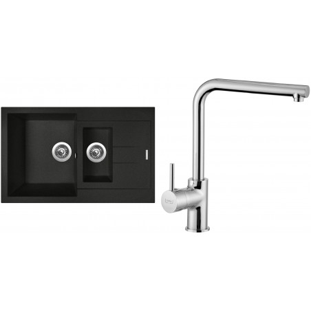 Set Sinks (dřez Amanda 780.1 Metalblack 74 + baterie Elka Chrom - lesklý)