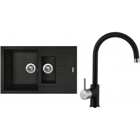 Set Sinks (dřez Amanda 780.1 Metalblack 74 + baterie Vitalia Metalblack 74)