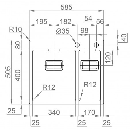 Kuchyňský dřez Sinks Boxer 585.1 FI 1,2 mm