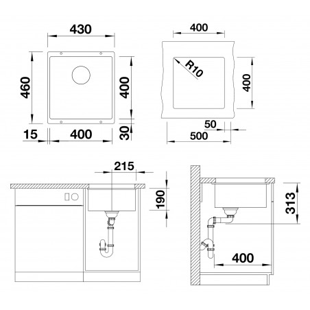 Kuchyňský dřez Blanco Subline 400-U Šedá skála, bez příslušenství
