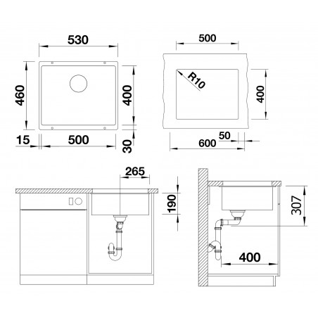 Kuchyňský dřez Blanco Subline 500-U Tartufo, bez příslušenství