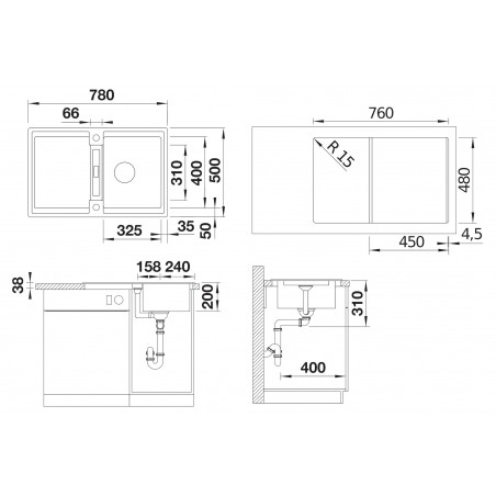 Kuchyňský dřez Blanco Adira 45 S Bílá soft, s mřížkou