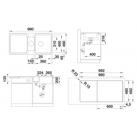Kuchyňský dřez Blanco Adira 6 S-F Kávová, s mřížkou