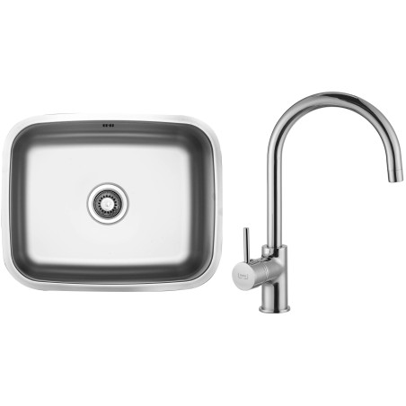 Set Sinks (dřez Neptun 526 V 0,6 mm, matný + baterie Vitalia Chrom)