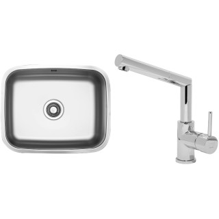 Set Sinks (dřez Neptun 526 V 0,6 mm, matný + baterie Mix 350 P Chrom - lesklý)