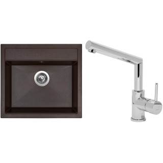 Set Sinks (dřez Solo 560 Marone 93 + baterie Mix 350 P Chrom - lesklý)