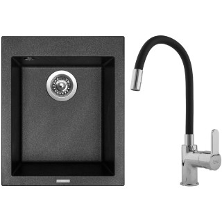 Set Sinks G8574 (dřez Cube 410 Metalblack 74 + baterie Flexia lesklá)