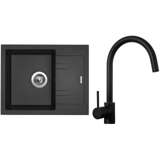 Set Sinks G1574 (dřez Linea 600 Metalblack 74 + baterie Vitalia Černá matná)