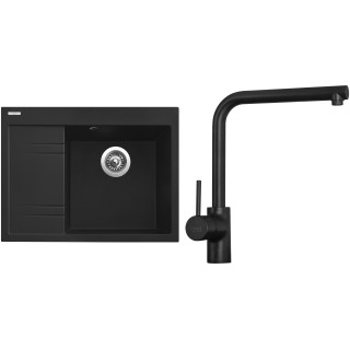 Set Sinks G3574 (dřez Rim 650 P Metalblack 74 pravý + baterie Elka Černá matná)