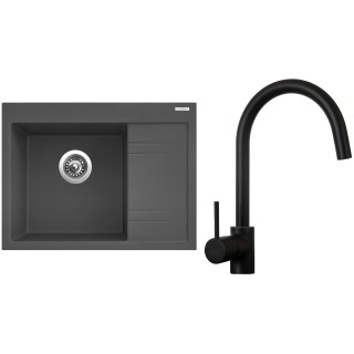 Set Sinks G2372 (dřez Rim 650 L Titanium 72 levý + baterie Vitalia Černá matná)