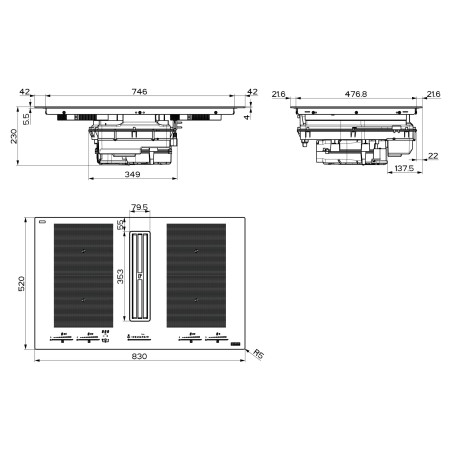 Odsavač par s indukční deskou Franke Maris 2Gether Steel FMA 8391 HI Černé sklo, pro vnější odtah