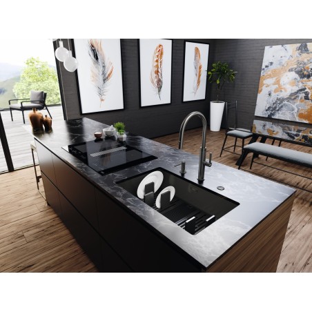 Odsavač par s indukční deskou Franke Mythos 2Gether Icon Steel FMY 8391R HI Černé sklo, pro recirkulaci