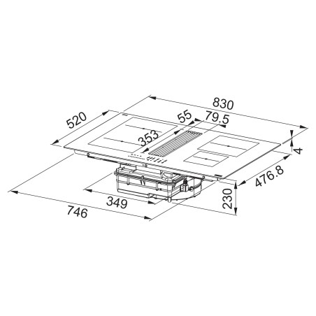 Odsavač par s indukční deskou Franke Maris 2Gether Minimal Black FMA 8381R HI Černé sklo, pro recirkulaci