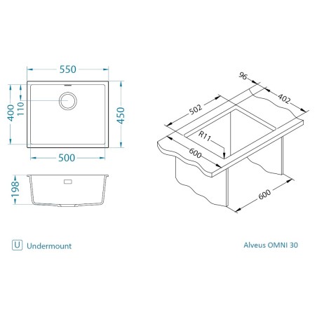 Kuchyňský dřez Alveus Omni 30 Black Edition Deep Black 90
