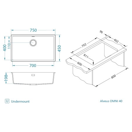 Kuchyňský dřez Alveus Omni 40 Deep Black 90