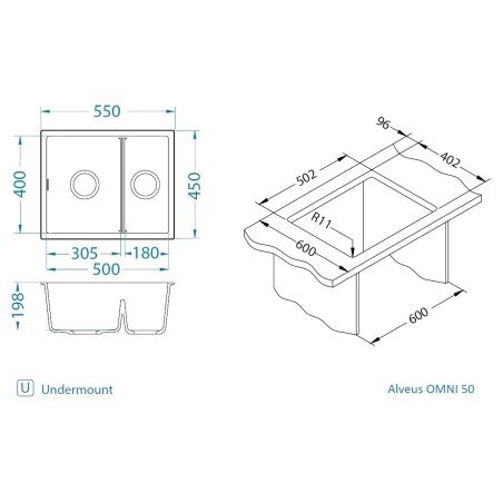 Kuchyňský dřez Alveus Omni 50 Black Edition Deep Black 90