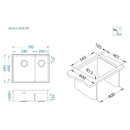 Kuchyňský dřez Alveus Nox 90 levý