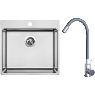 Set Sinks N159 (dřez Blocker 550 V 1 mm, kartáčovaný + baterie Elasta Nerez/Šedá)