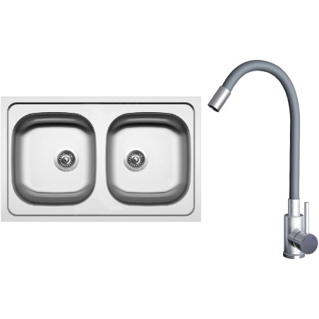 Set Sinks N153 (dřez Classic 800 DUO 0,6 mm, matný + baterie Elasta Nerez/Šedá) Set Sinks N153 (dřez Classic 800 DUO 0,6 mm, matný + baterie Elasta Nerez/Šedá)