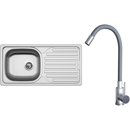 Set Sinks N141 (dřez Classic 860 V 0,5 mm, matný + baterie Elasta Nerez/Šedá) Set Sinks N141 (dřez Classic 860 V 0,5 mm, matný + baterie Elasta Nerez/Šedá)