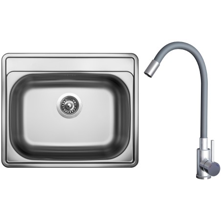Set Sinks N115 (dřez Comfort 600 V 0,6 mm, matný + baterie Elasta Nerez/Šedá) Set Sinks N115 (dřez Comfort 600 V 0,6 mm, matný + baterie Elasta Nerez/Šedá)