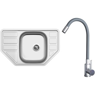 Set Sinks N155 (dřez Corno 770 0,6 mm, matný + baterie Elasta Nerez/Šedá)