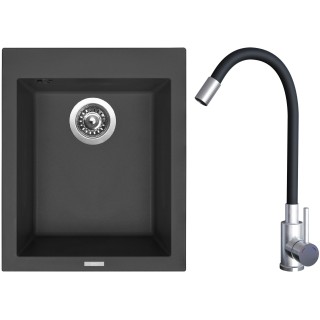 Set Sinks G22626 (dřez Cube 410 Pureblack 26 + baterie Elasta Nerez/Černá)