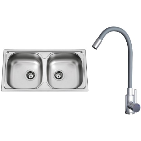 Set Sinks N151 (dřez Okio 780 DUO V 0,5 mm, matný + baterie Elasta Nerez/Šedá) Set Sinks N151 (dřez Okio 780 DUO V 0,5 mm, matný + baterie Elasta Nerez/Šedá)